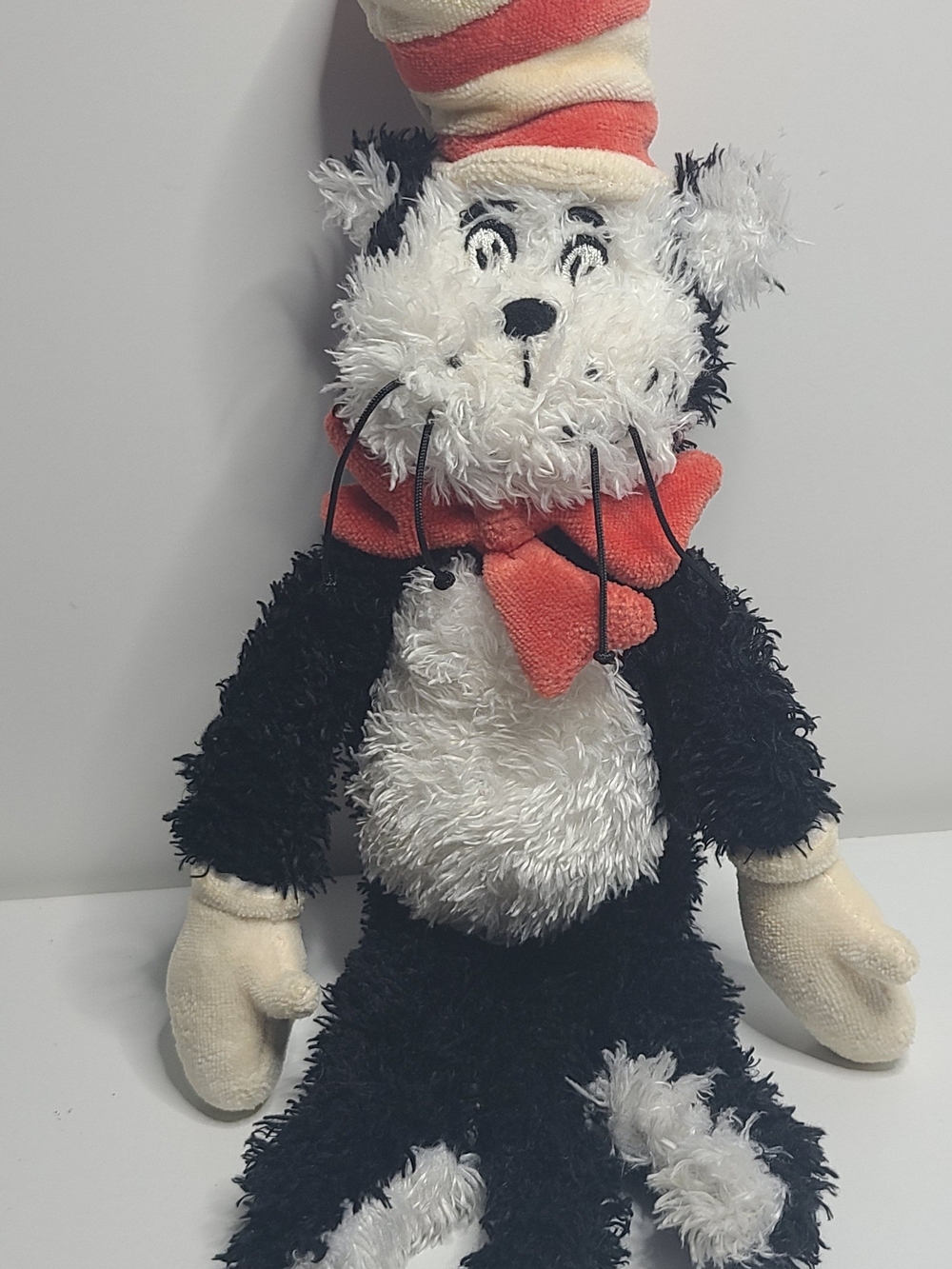 Plush Cat N The Hat Toy in Black & White with Red Bow